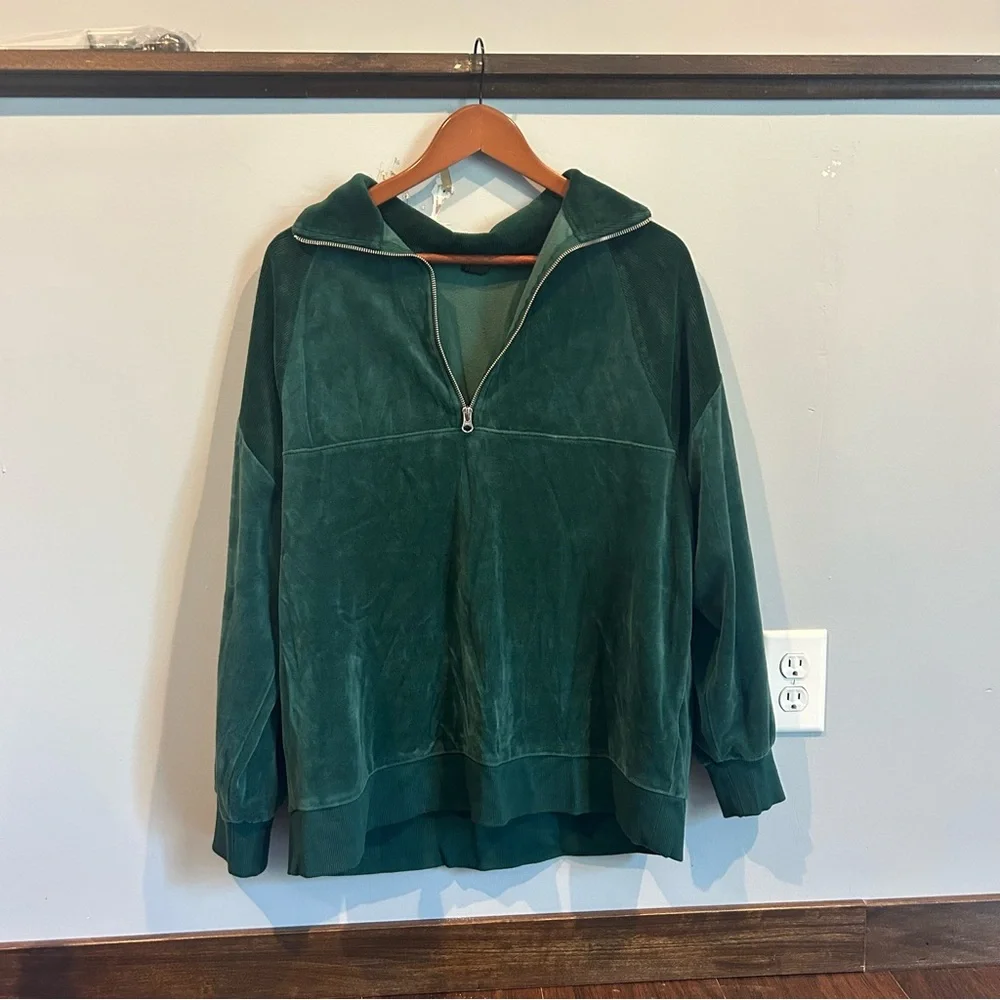 [Wild Fable] Forest Green Velvet Quarter Zip Pullover - Picture 6 of 6